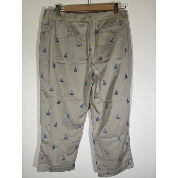 Vintage 90s Lilly Pulitzer khaki cropped embroidered all-over sailboats pants 12 - Picture 3 of 10